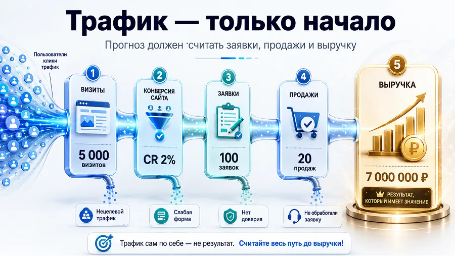 Хороший прогноз связывает трафик с заявками, продажами и экономикой бизнеса